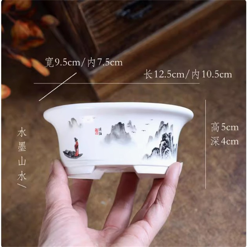 磁器白楕円形盆栽ポット、ミニポット、ラウンド、小さな花瓶、寮 - Bonsai Garden For Desk のレビューと価格