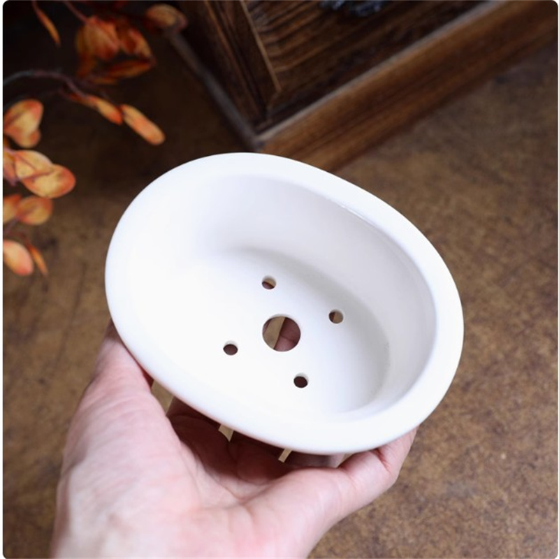 磁器白楕円形盆栽ポット、ミニポット、ラウンド、小さな花瓶、寮 - Bonsai Garden For Desk のレビューと価格