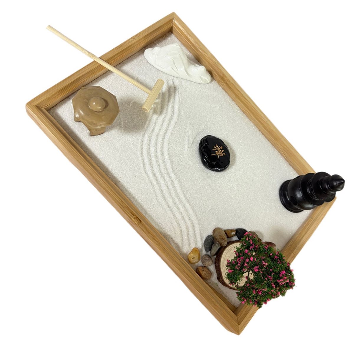 618メガセール 日本庭園風デスク用白砂、人工盆栽、石、熊手 - Bonsai Garden For Sale のレビューと価格