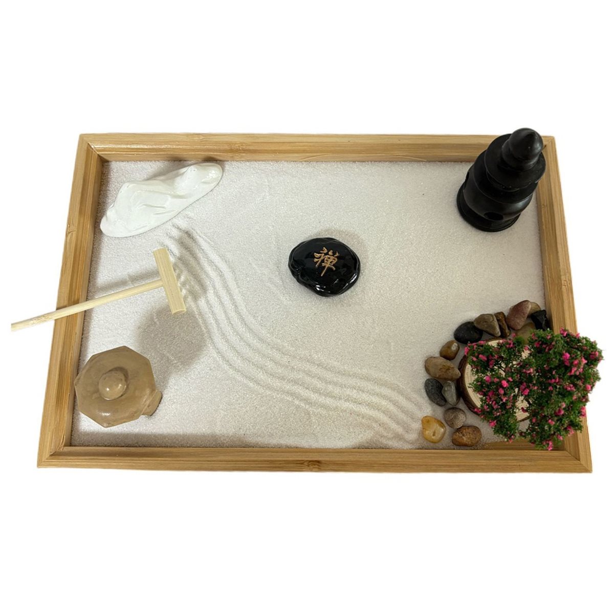 618メガセール 日本庭園風デスク用白砂、人工盆栽、石、熊手 - Bonsai Garden For Sale のレビューと価格